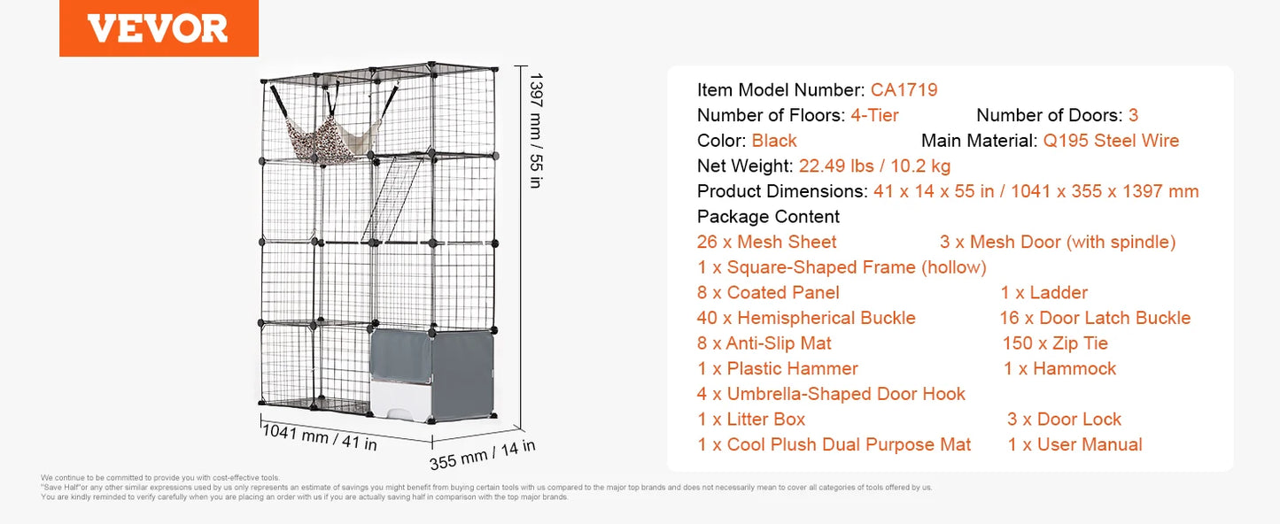 SucceBuy Cat Cage Detachable Metal Wire Enclosure With Front Doors
