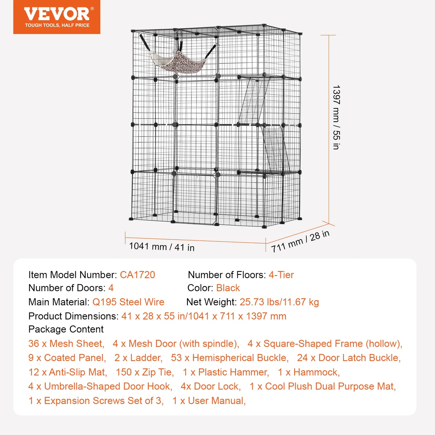 SucceBuy Cat Cage Detachable Metal Wire Enclosure With Front Doors