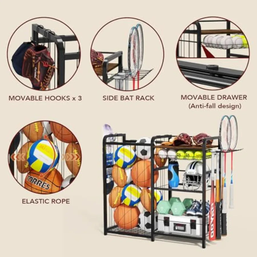 SHXI Garage Sports Equipment Organizer With Hooks And Storage