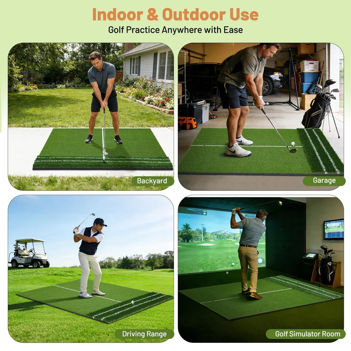 HiMISS Dual Turf Golf Practice Mat With Alignment Lines For Indoor Outdoor