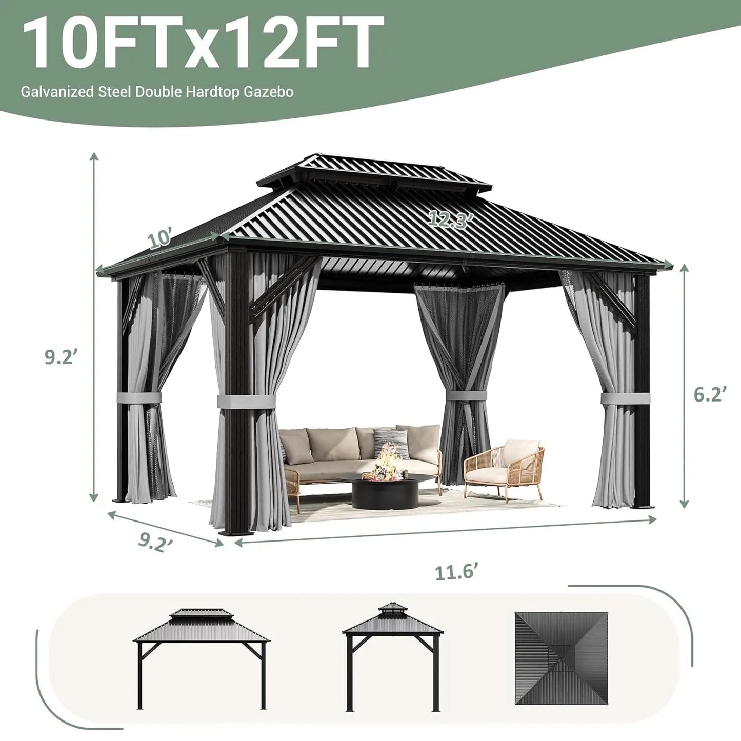 Aluminum Frame Gazebo Pergola With Double Galvanized Steel Roof