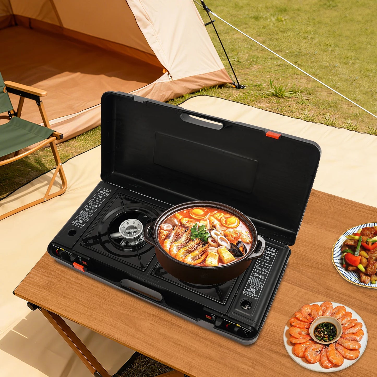 NONE 2-Burner Portable Camping Stove Kit With Baking Pan