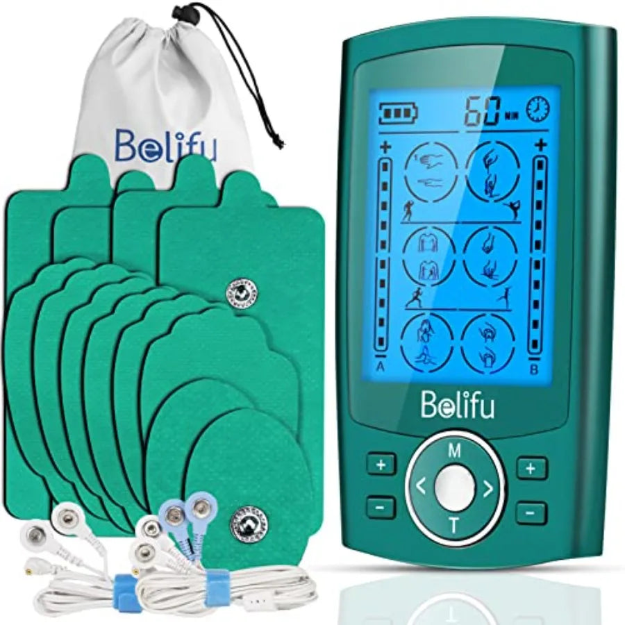 Dual Channel TENS EMS Unit With 12 Pads And 24 Modes Massager For Pain Relief