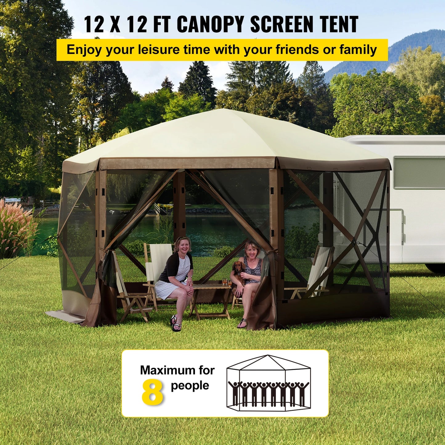 SucceBuy Pop Up Camping Gazebo Shelter Six Sided Shade Tent