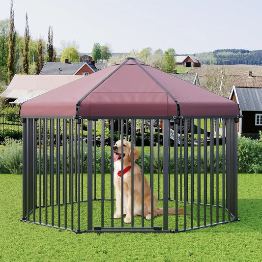 HiMISS Heavy Duty Octagon Dog Kennel Outdoor Lockable Roof Gate