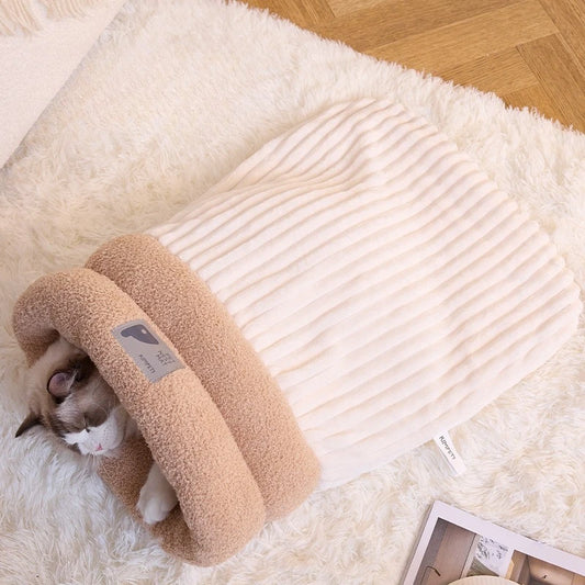 NONECN Cat Sleeping Bag Autumn Winter Semi Enclosed Nest