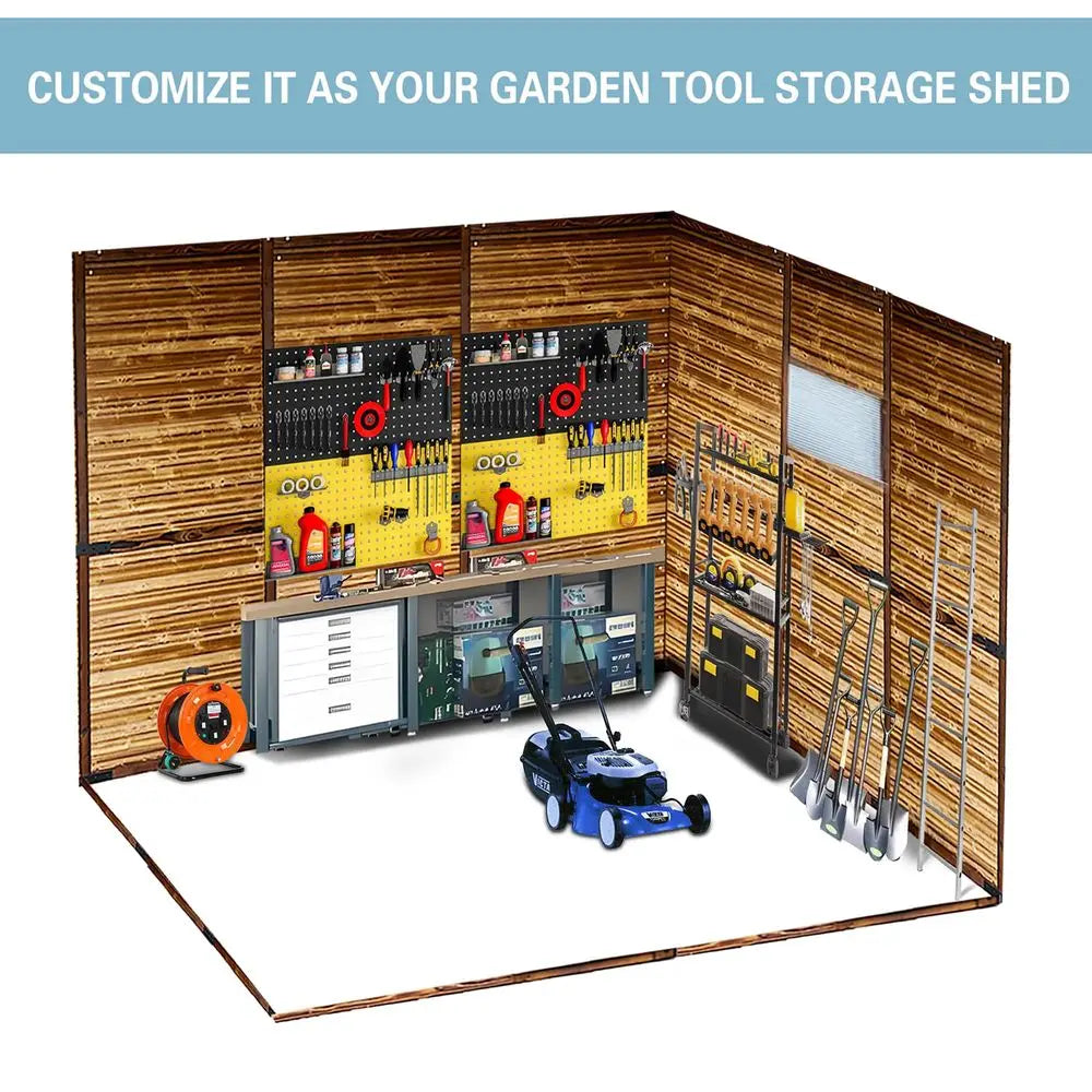 YTYIN Outdoor Storage Shed Iron Wood Cedar Panels Metal Roof