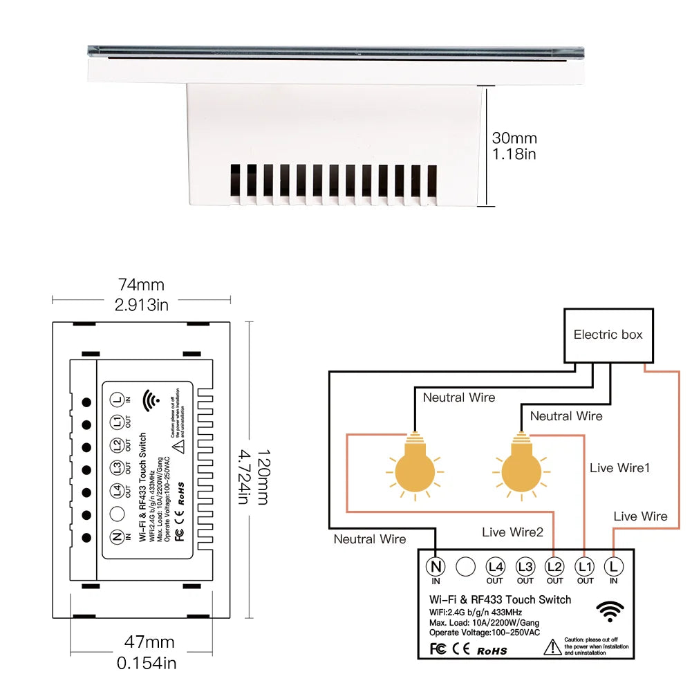 Moes Smart Glass Panel Switch With Tuya App Alexa Google