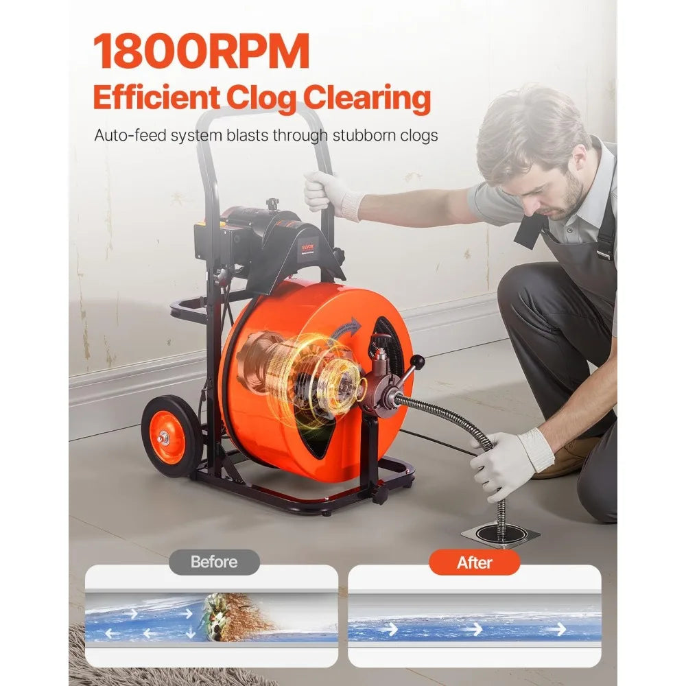 Drain Cleaning Machine With Auto Feed Four Cutters Foot Switch