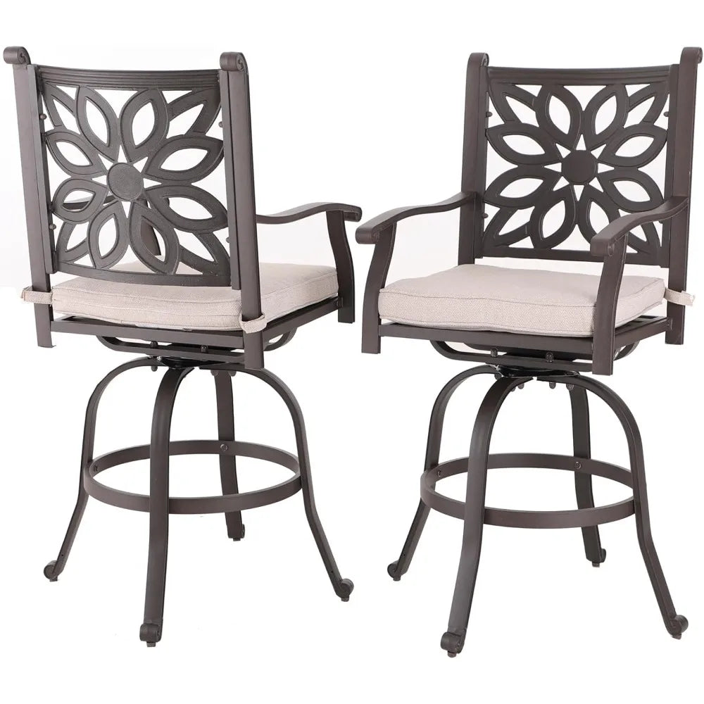 MKDK Cast Aluminum Patio Bar Chairs Set With Swivel
