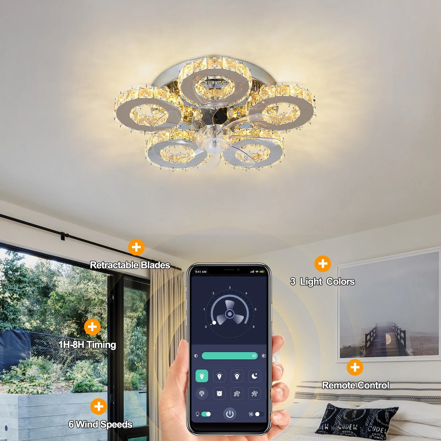 GreeLustr LED Ceiling Fan Light With Retractable Blades