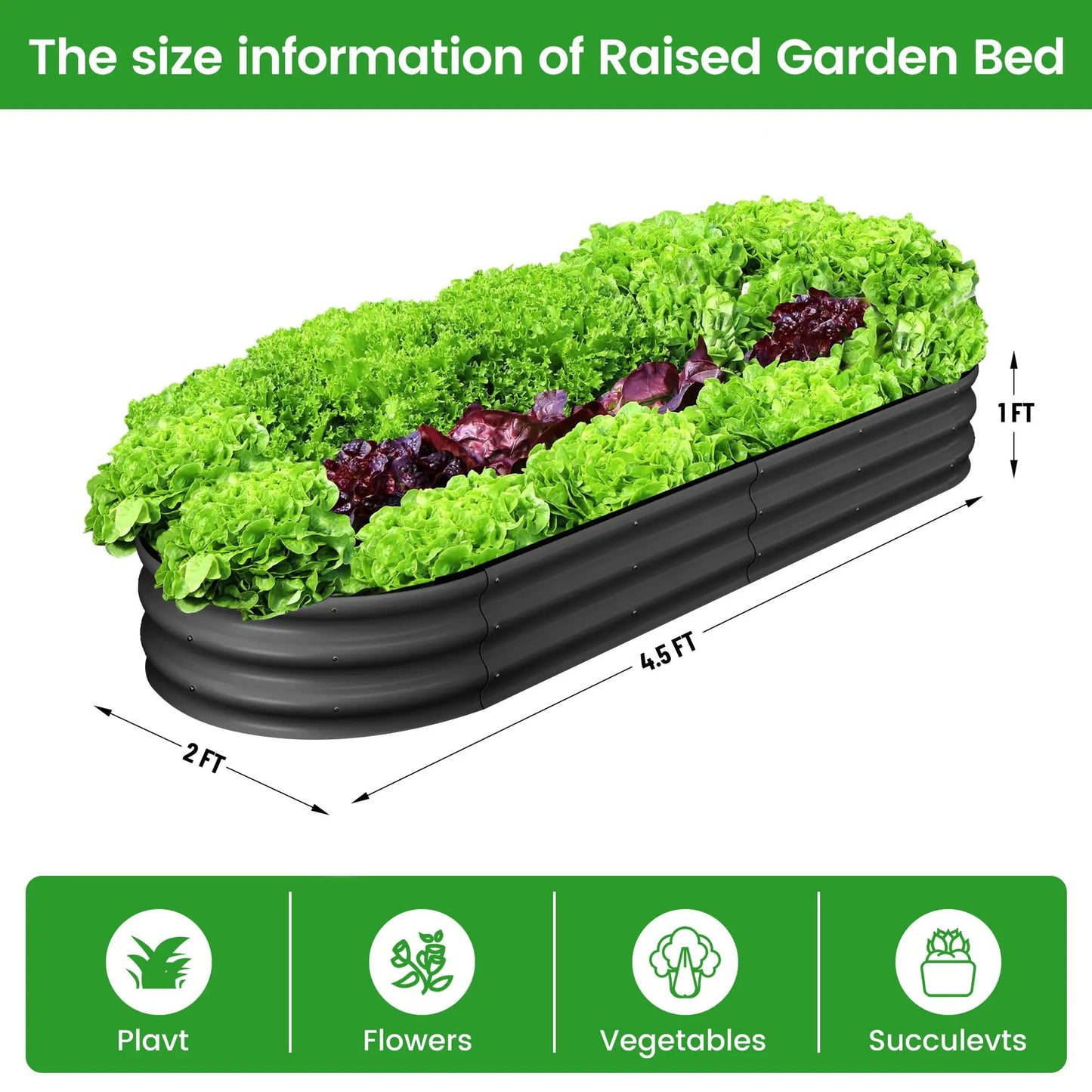 HiMISS Oval Galvanized Steel Raised Garden Bed Safety Edge 2-Pack Planter