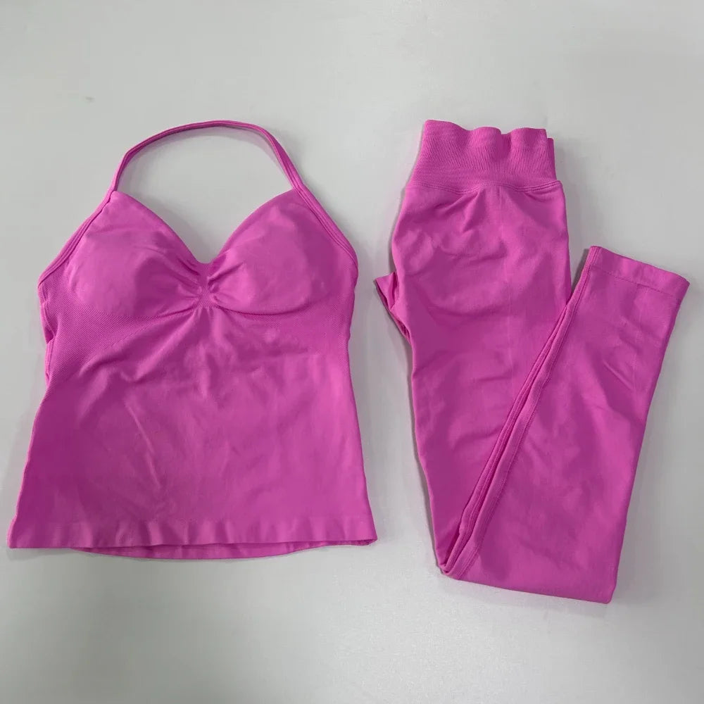 No Logo Seamless Gym Set Women High Waist Tank Tops