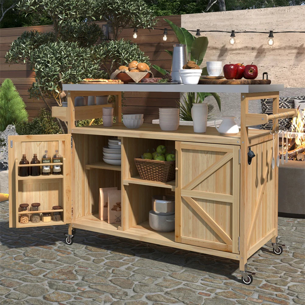 TWISTER.CK Portable Outdoor Bar Table With Storage And Wheels