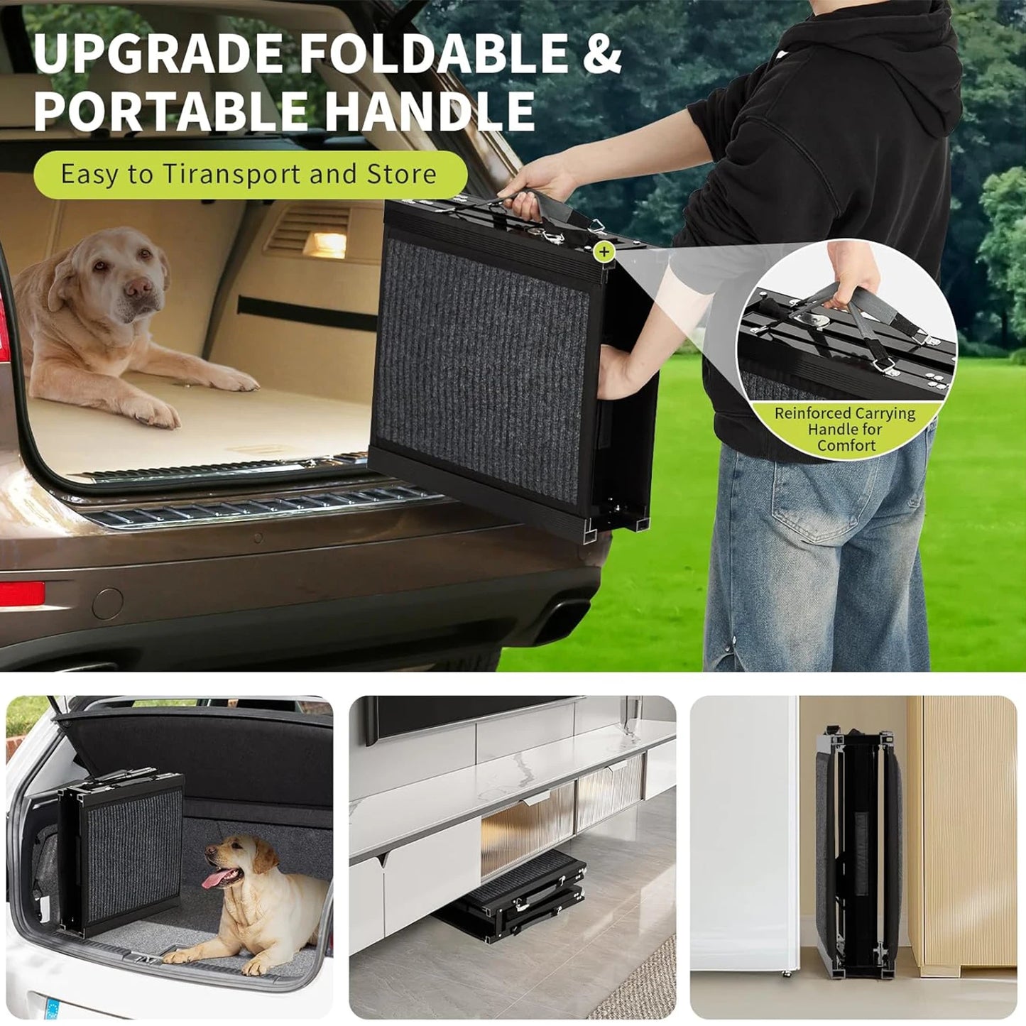 HiMISS Upgraded Foldable Car Ramp For Dogs With Non-Slip Surface