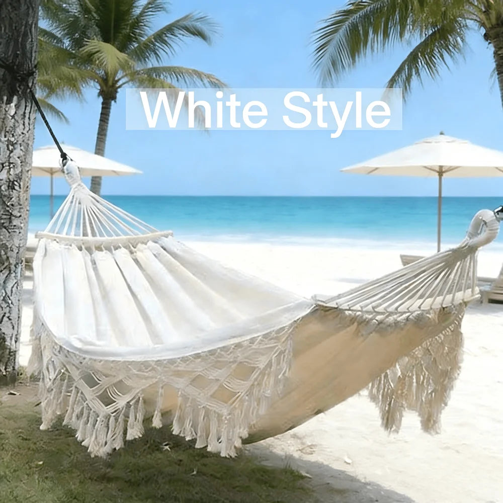 Style Hammock With Tassels Outdoor Camping Canvas Double Swing Chair