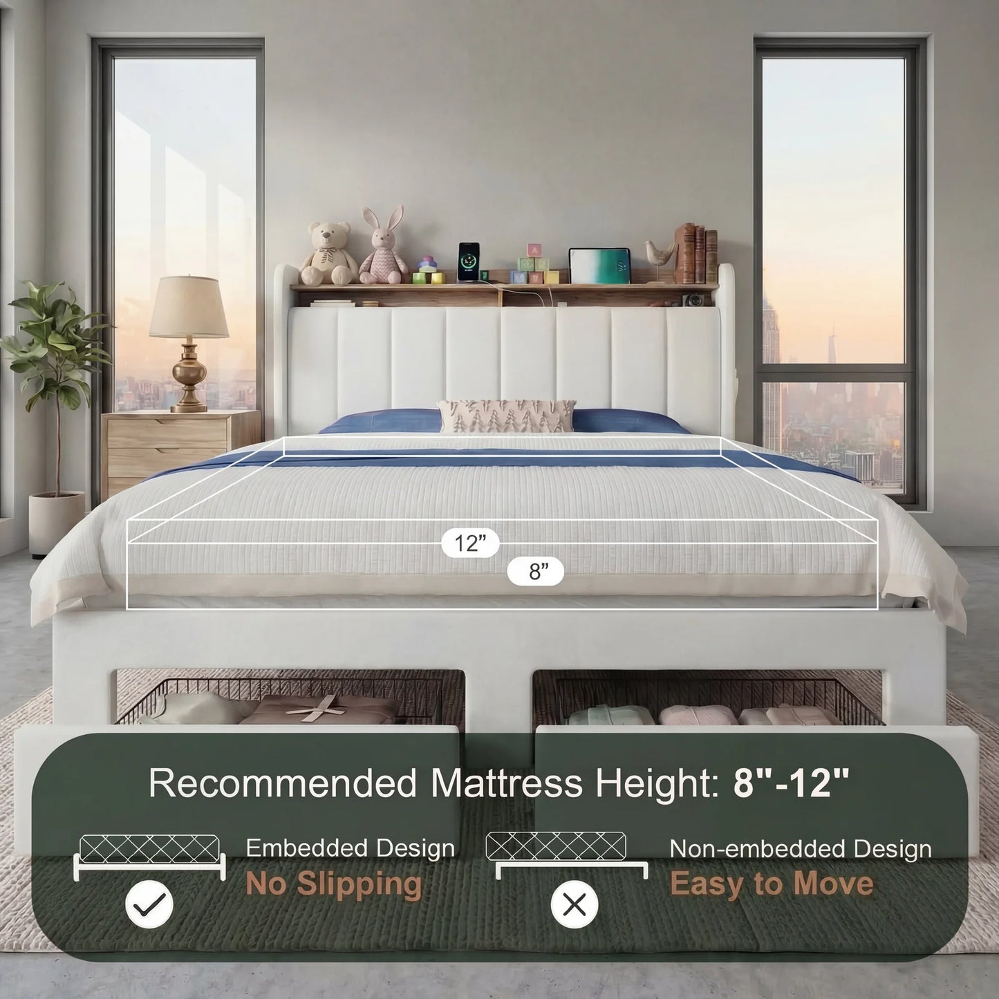 HOOMIC Bed Frame With Storage Drawers LED Lights Charging Station