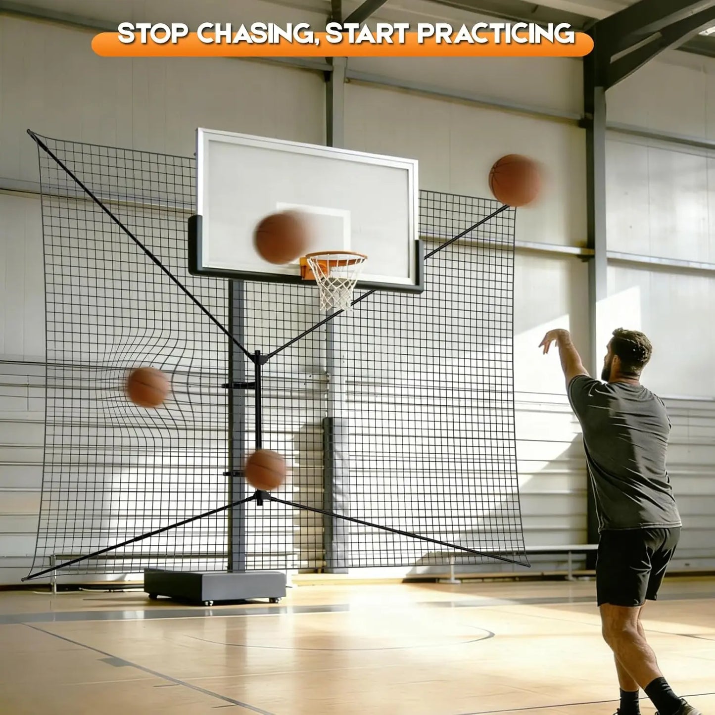 Heavy-Duty Steel Basketball Rebounder Net Backstop For Court And Yard