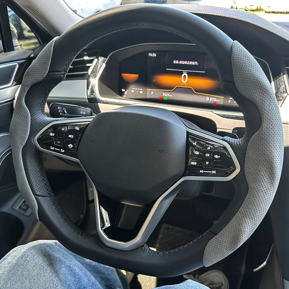 D Shaped Leather Steering Wheel Cover Anti Slip Ventilated Car Accessory