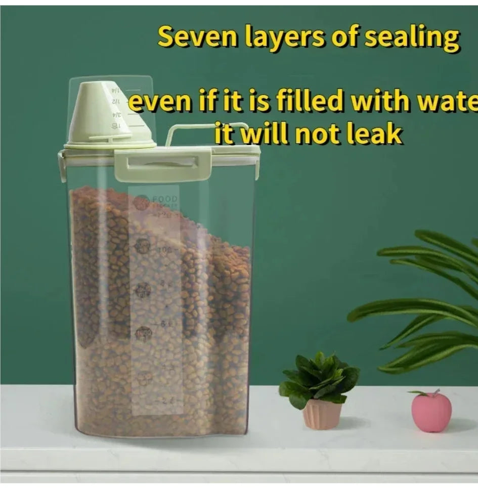 Pet Food Storage Pail With Measuring Cup Moisture Proof Jar