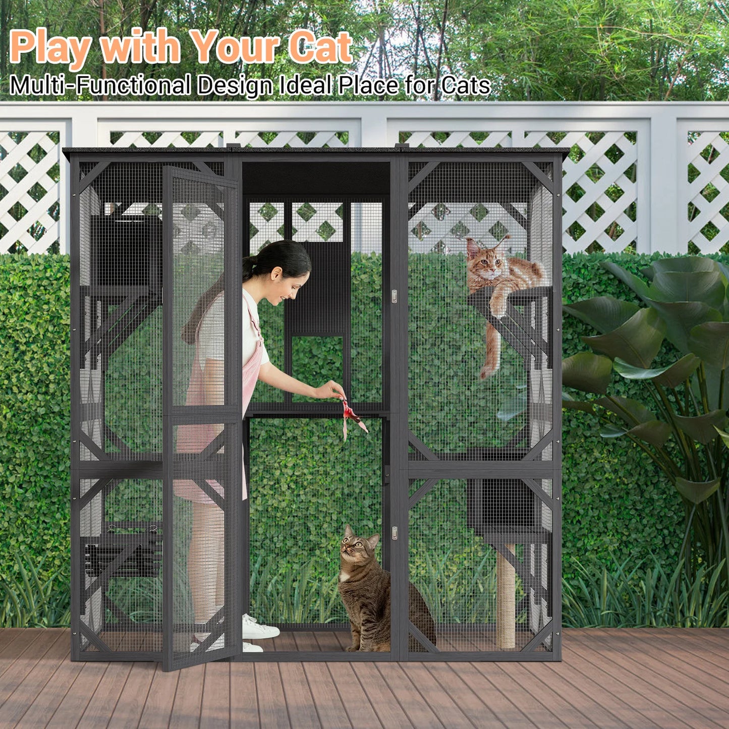 HiMISS Extra Large Outdoor Wooden Catio Walk In Enclosure