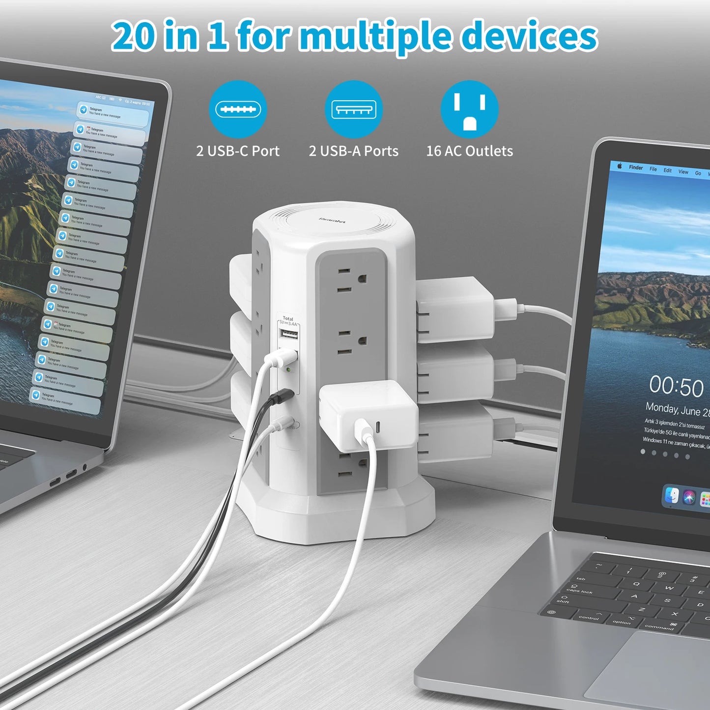 Passus Four-Layer Extension Tower Plug-In Board With PD Fast Charging
