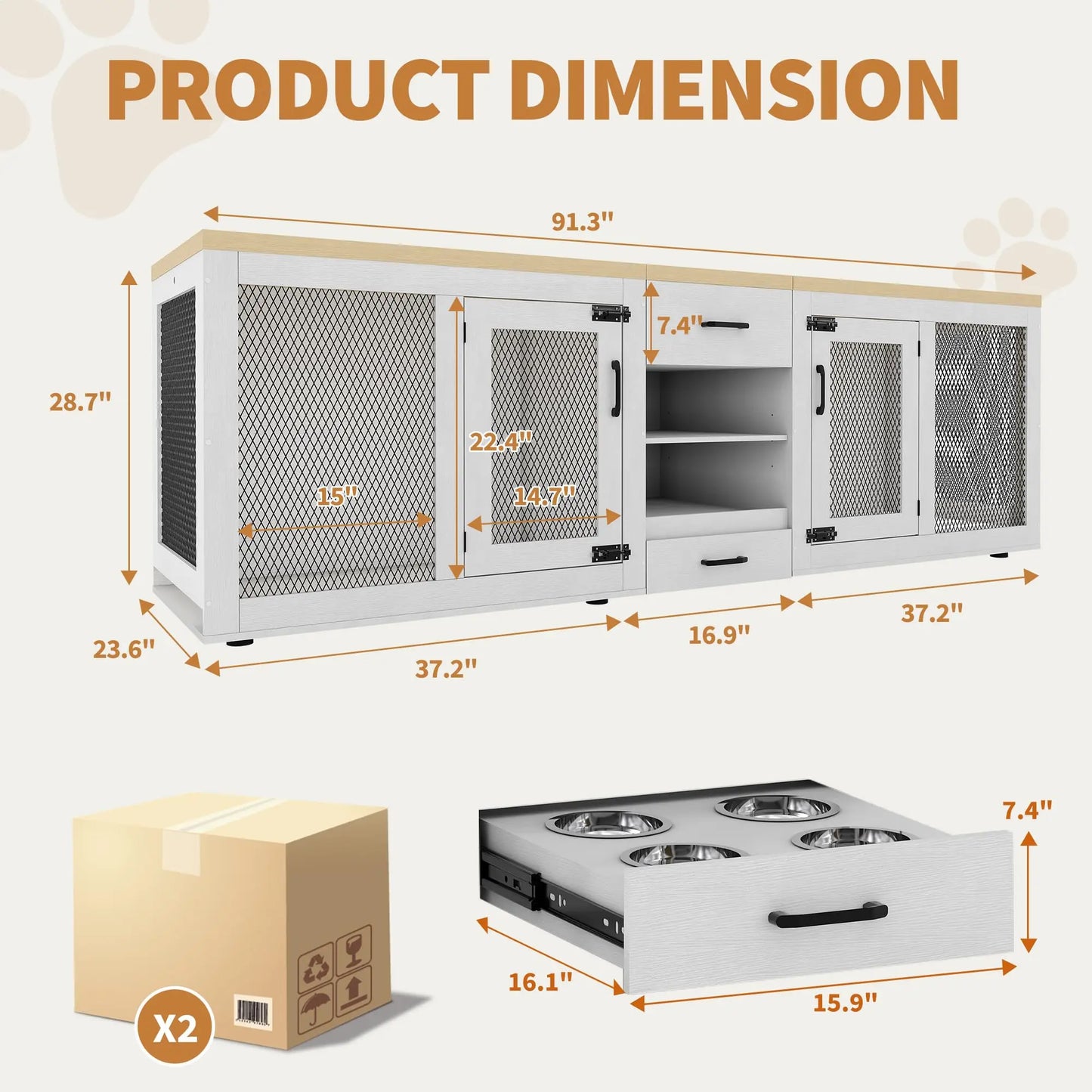 HiMISS Heavy Duty Dog Crate TV Stand With Feeding Station