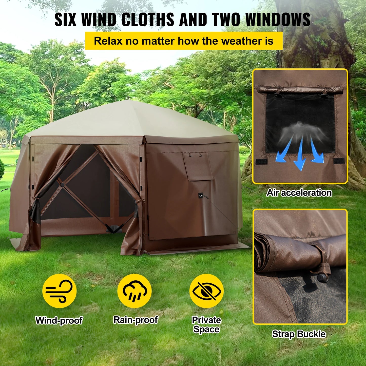 SucceBuy Pop Up Camping Gazebo Shelter Six Sided Shade Tent