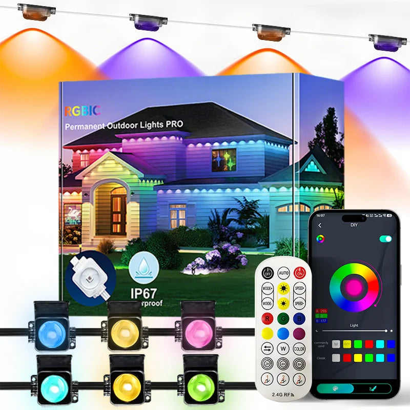 MIMIRGB Smart Outdoor LED String Lights IP67 Waterproof App Control