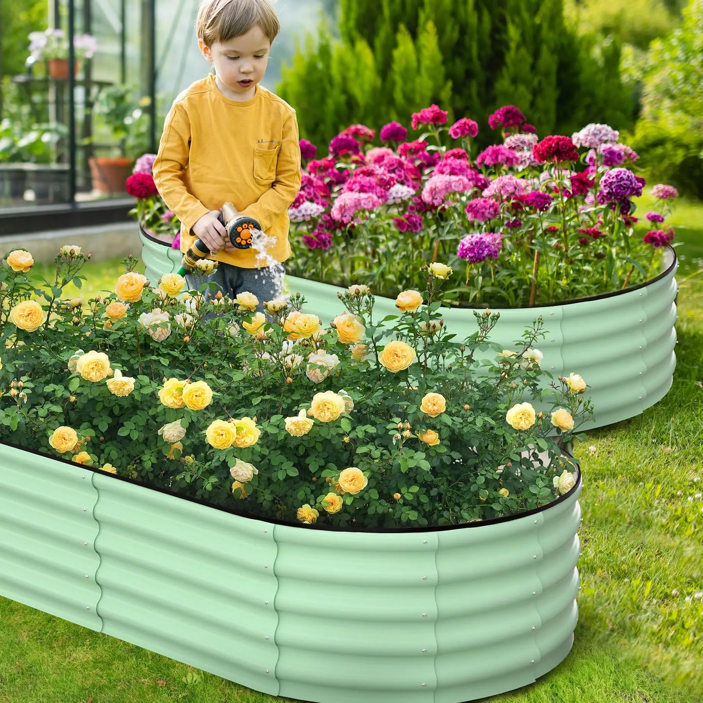 HiMISS Oval Galvanized Steel Raised Garden Bed Safety Edge 2-Pack Planter