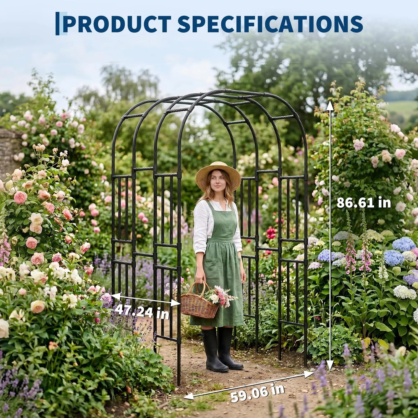 DishyKooker Garden Arch Trellis PE-Coated Steel Plant Arbor