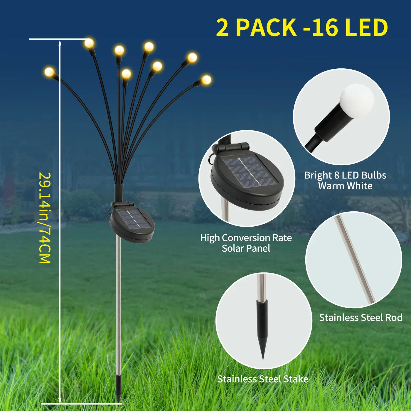 8-Head Solar Firefly Lights LED Outdoor Garden Pathway Decor