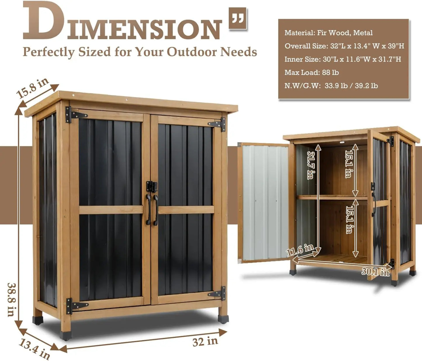 PetsCosset Outdoor Storage Shed Garden Cabinet Waterproof Sloped Roof