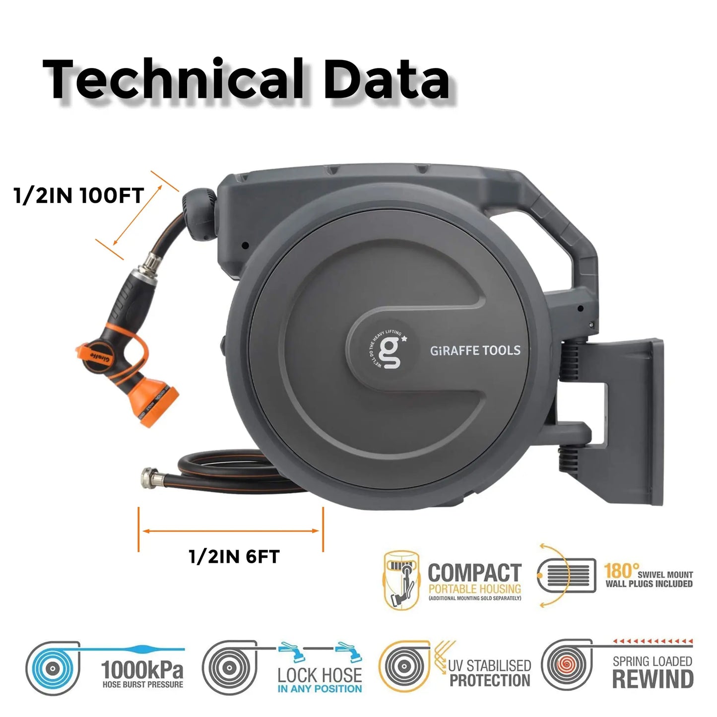 Giraffe Tools AW30 Retractable Wall Mounted Hose Reel