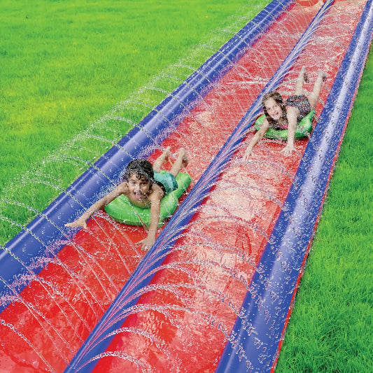 Two Person Waterslide With Sprinkler And Inflatable Boards