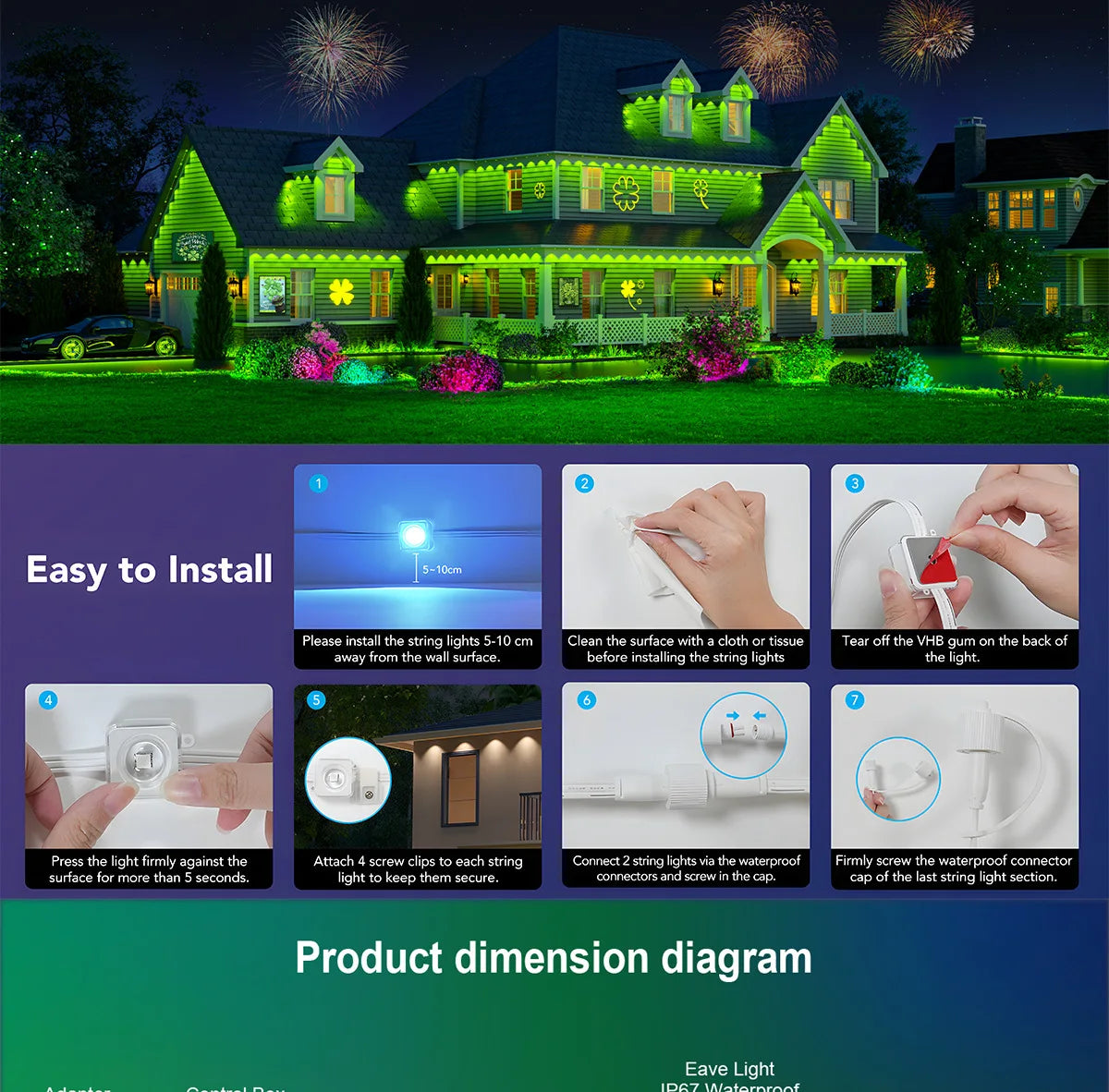 MIMIRGB Outdoor Eaves Lights LED Light Strip With App Control