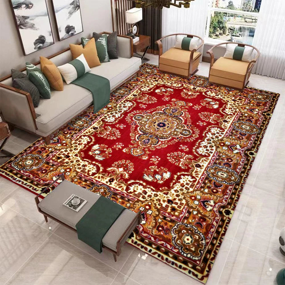 European Retro Geometric Carpet For Living Room Non Slip Washable Rug