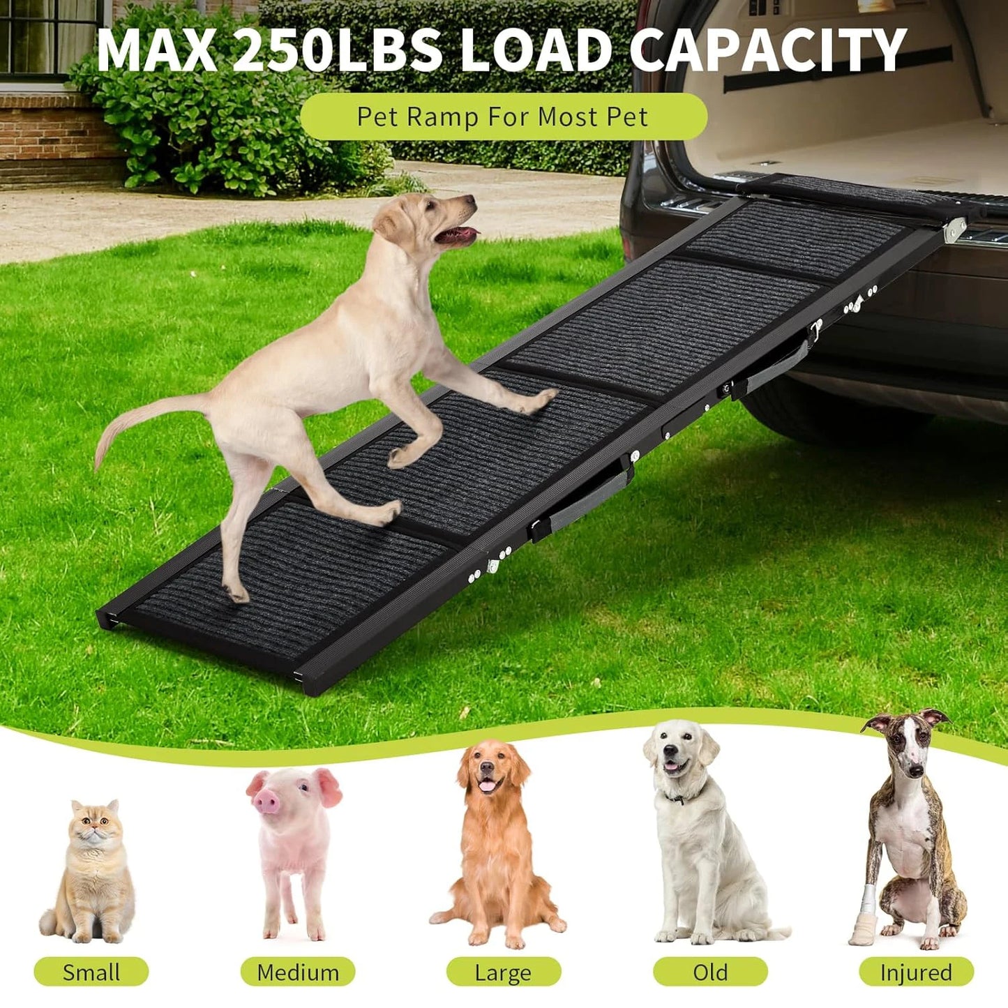 HiMISS Upgraded Foldable Car Ramp For Dogs With Non-Slip Surface