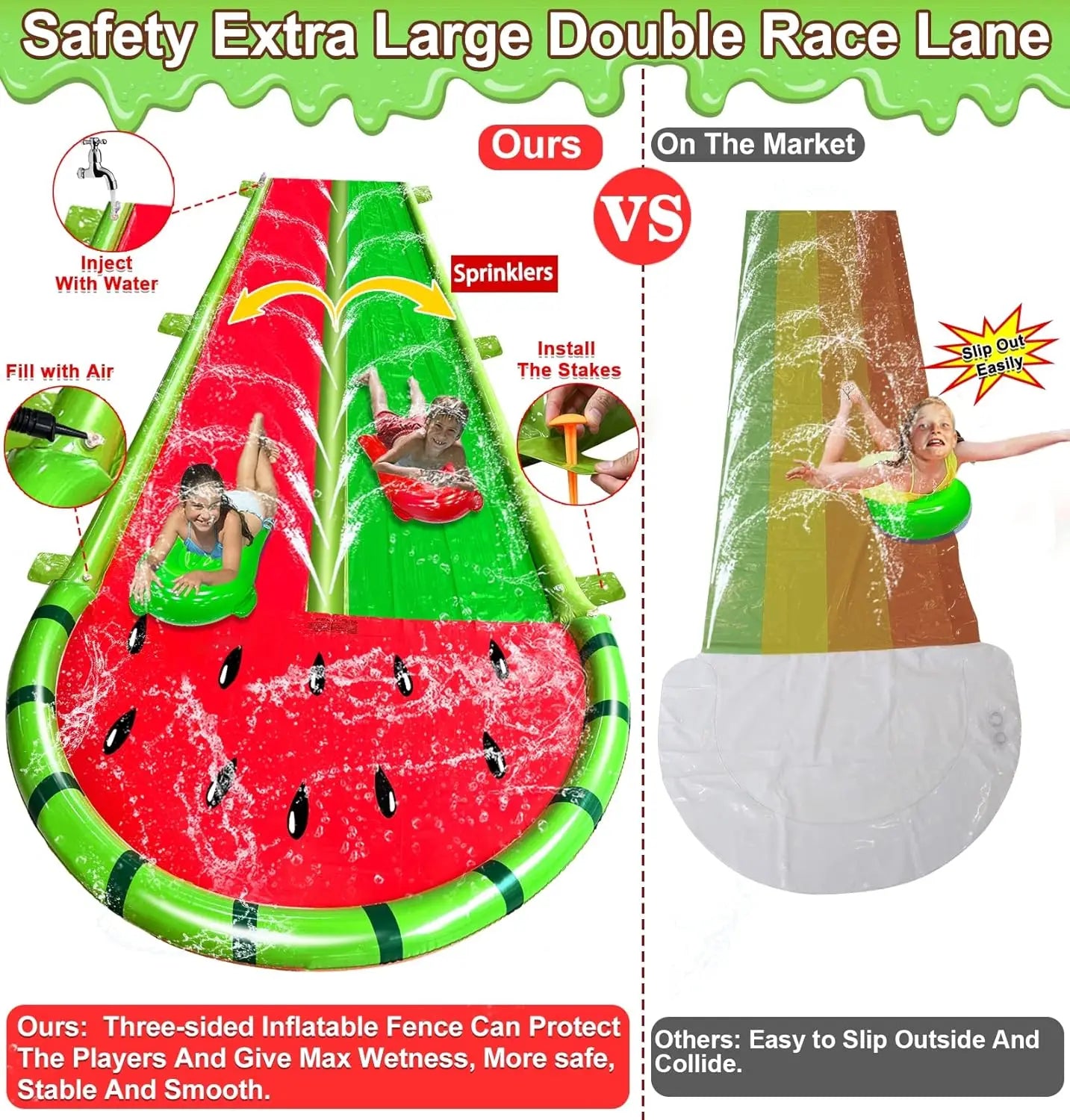 Watermelon Lawn Water Slide With Bodyboards For Kids And Adults