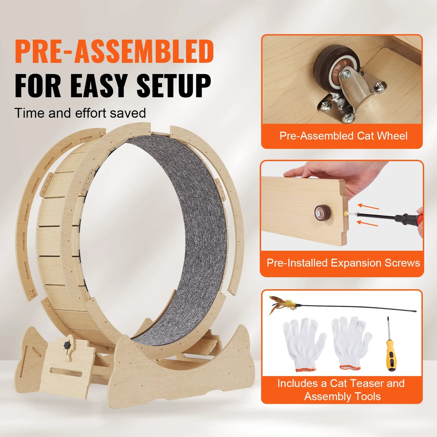 SucceBuy Wooden Cat Exercise Wheel For Indoor Cats With Detachable Carpet