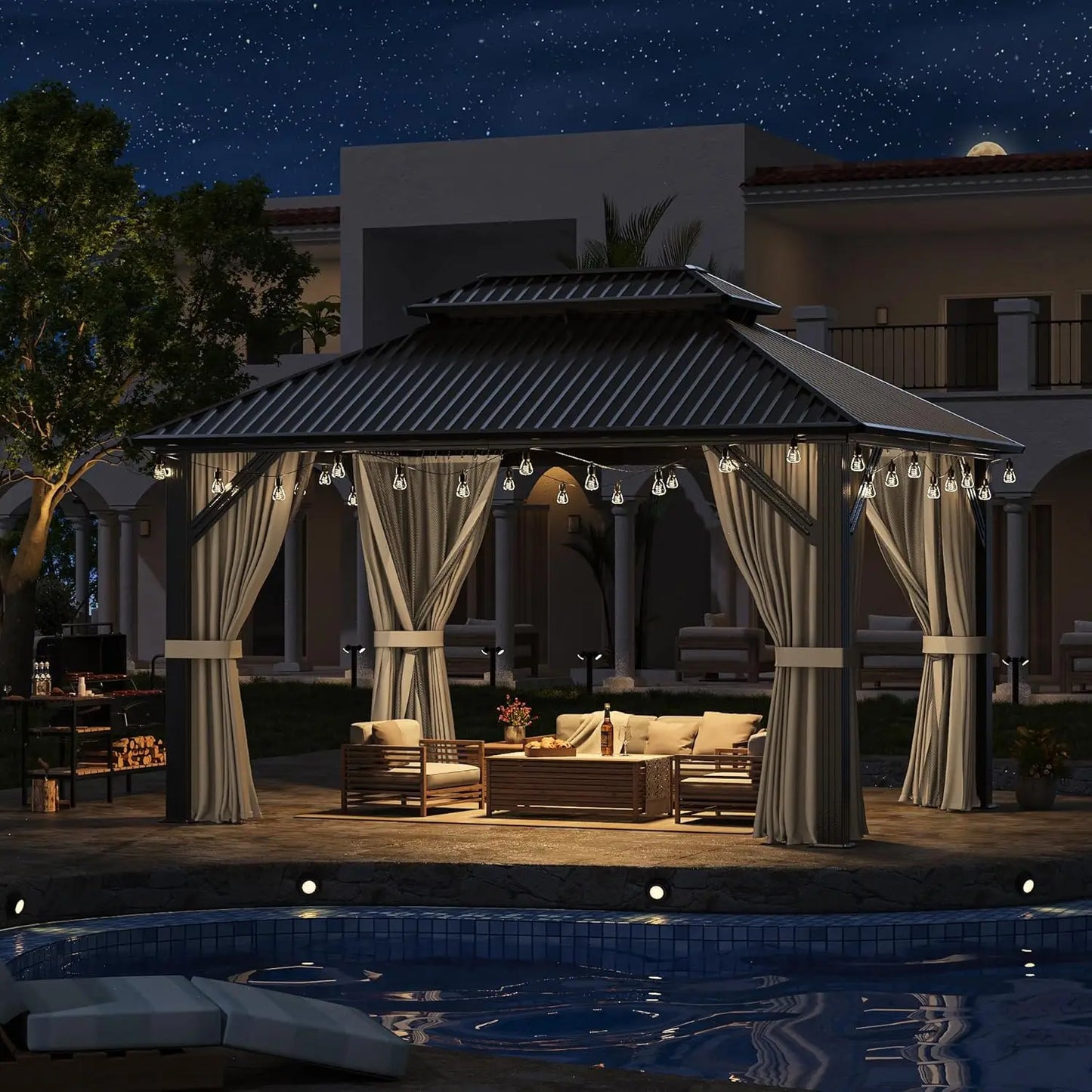 Aluminum Frame Gazebo Pergola With Double Galvanized Steel Roof
