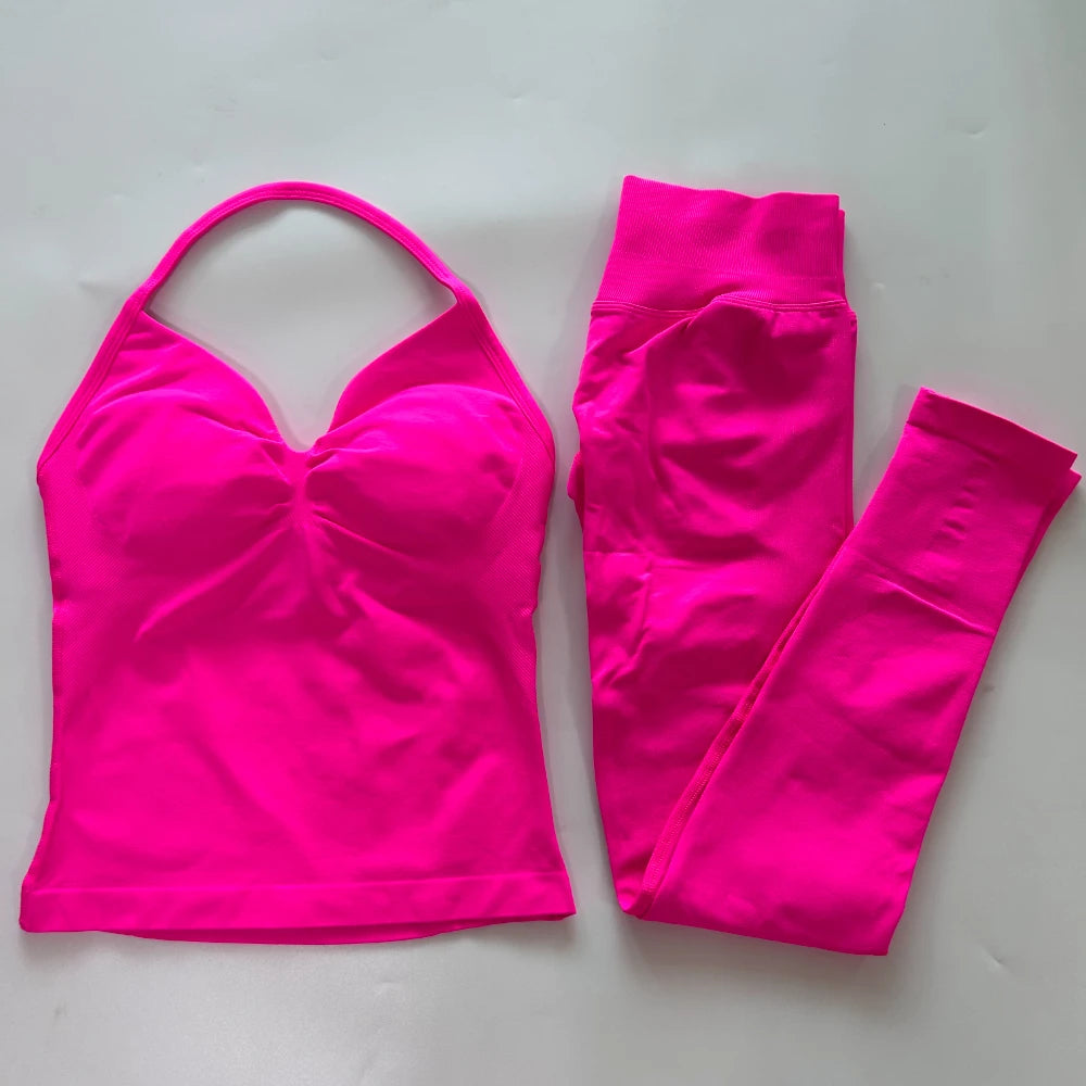 No Logo Seamless Gym Set Women High Waist Tank Tops