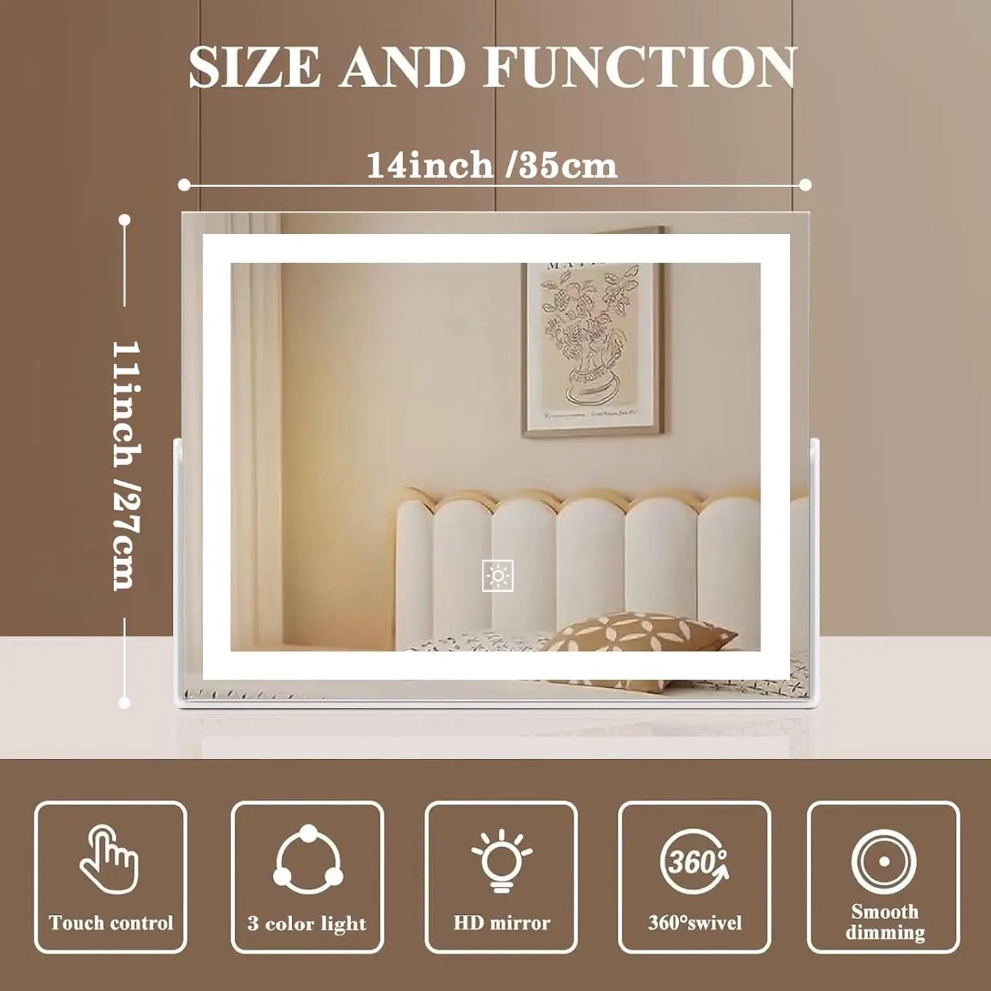 LED Vanity Mirror With Lights 3 Color Dimmable Touch Control