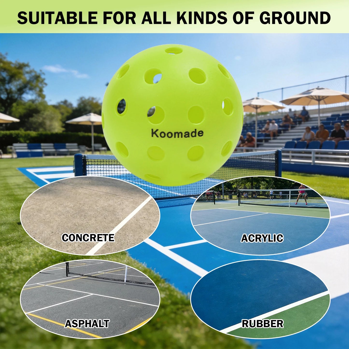 KOOMADE Pickleball Balls 40-Hole Durable Training And Practice Pack