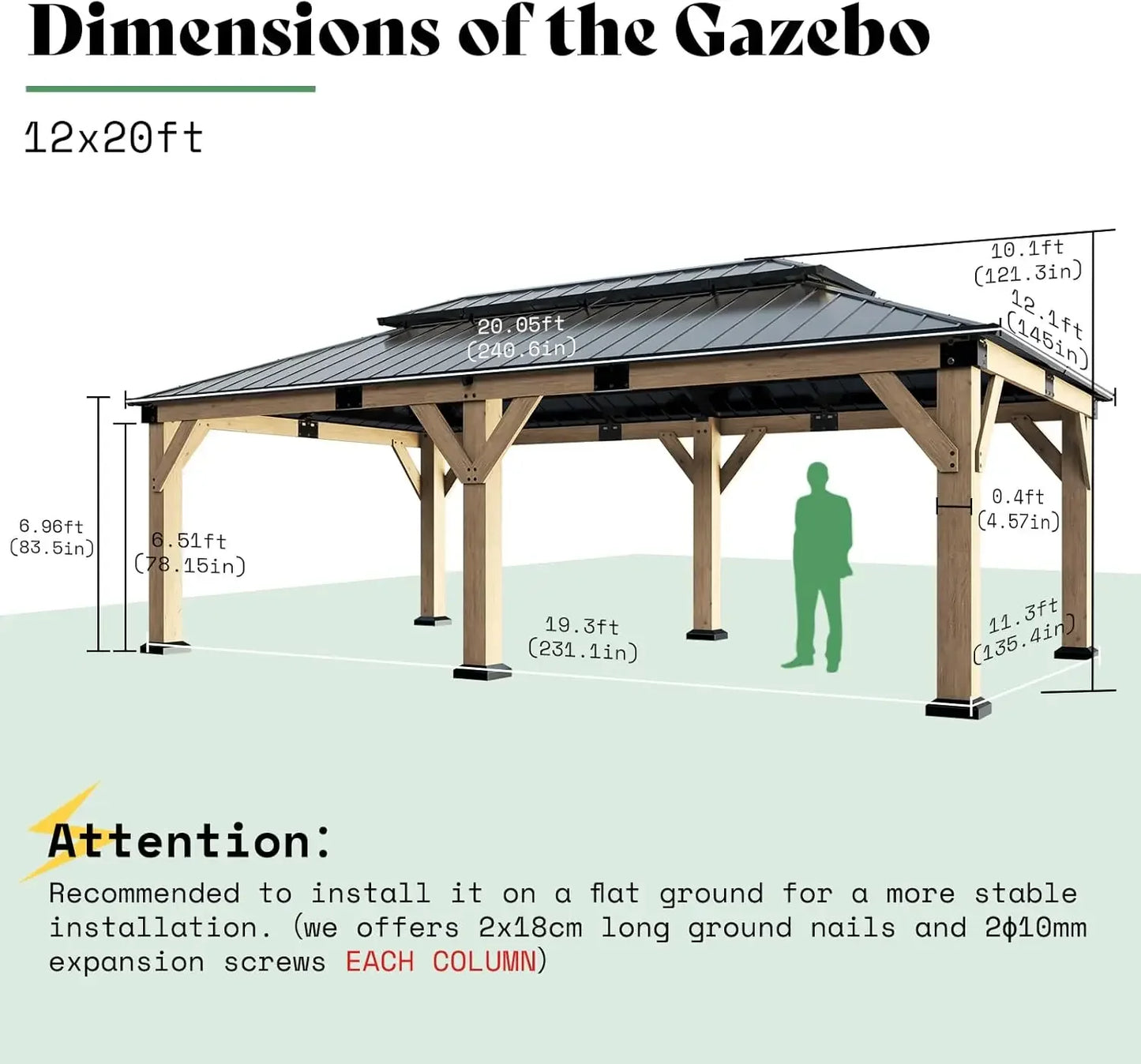 Spruce Wood Gazebo With Double Metal Roof For Garden Patio
