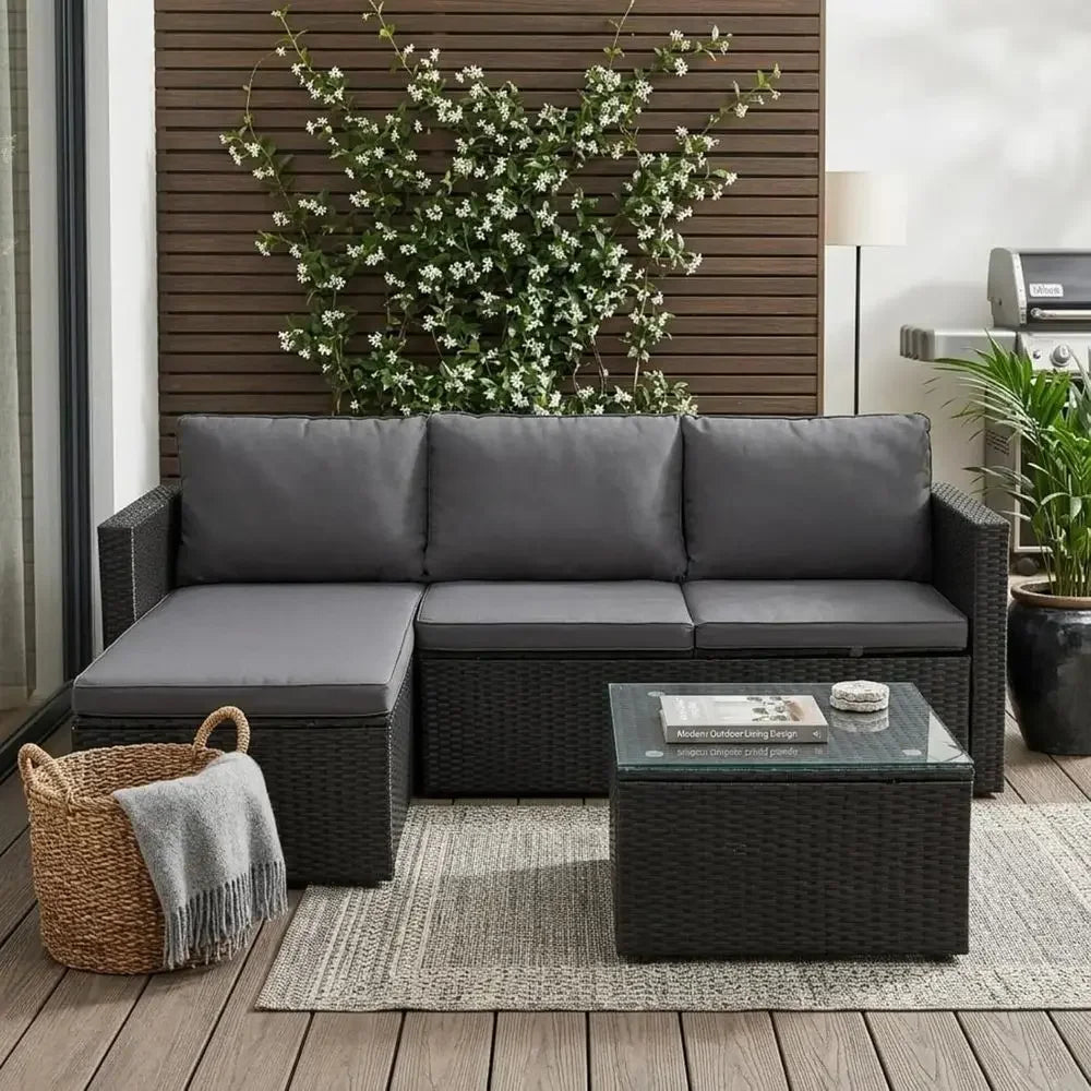 4-Piece Outdoor Wicker Patio Furniture Set With Fire Pit Table