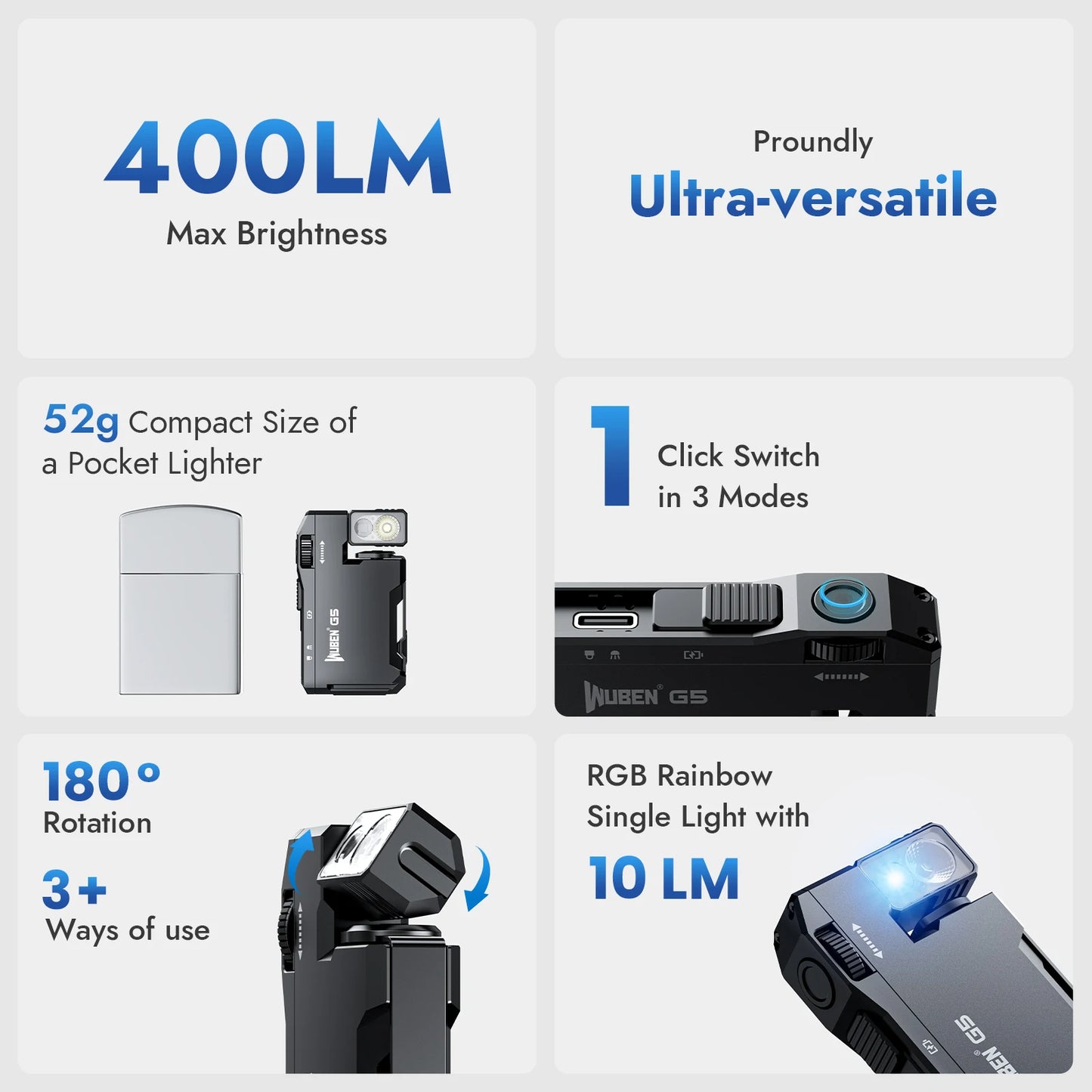 WUBEN G5 Rechargeable EDC Flashlight With Dual Light Sources