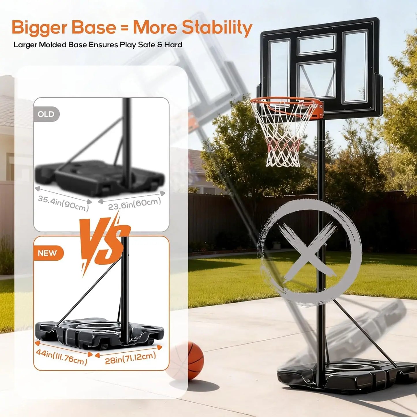 Portable Outdoor Basketball Hoop With Adjustable Backboard And Wheels