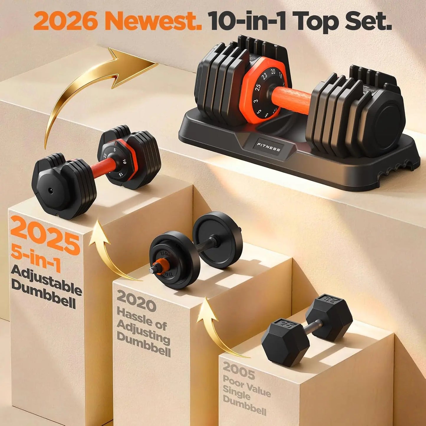 FED Fitness Adjustable Dumbbell Set With Storage Box And Non Slip Grip