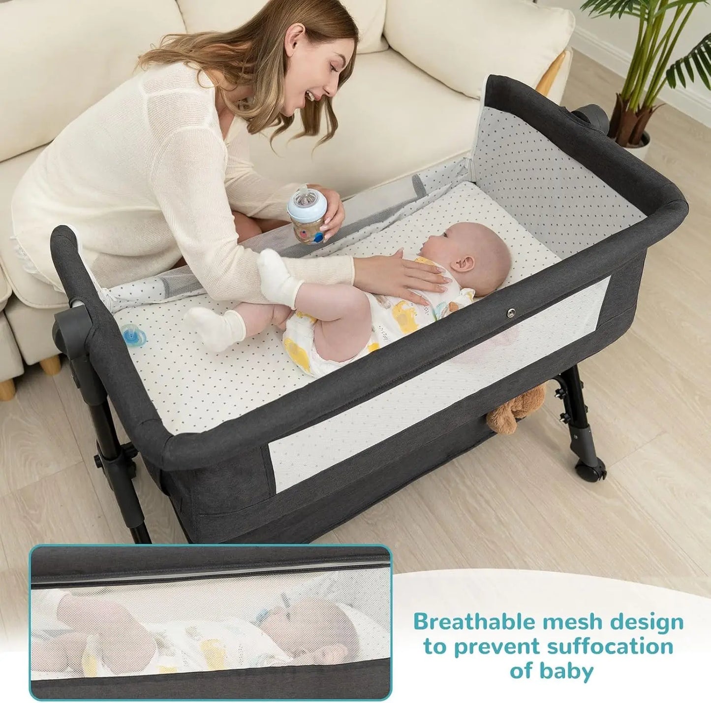 3-In-1 Adjustable Baby Bassinet With Folding Wheels Mosquito Net